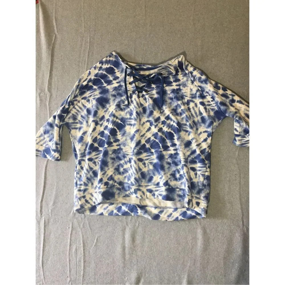 Womens The Sweatshirt Project Sweater Size XL 3/4 Sleeve Blue TieDye Lightweight